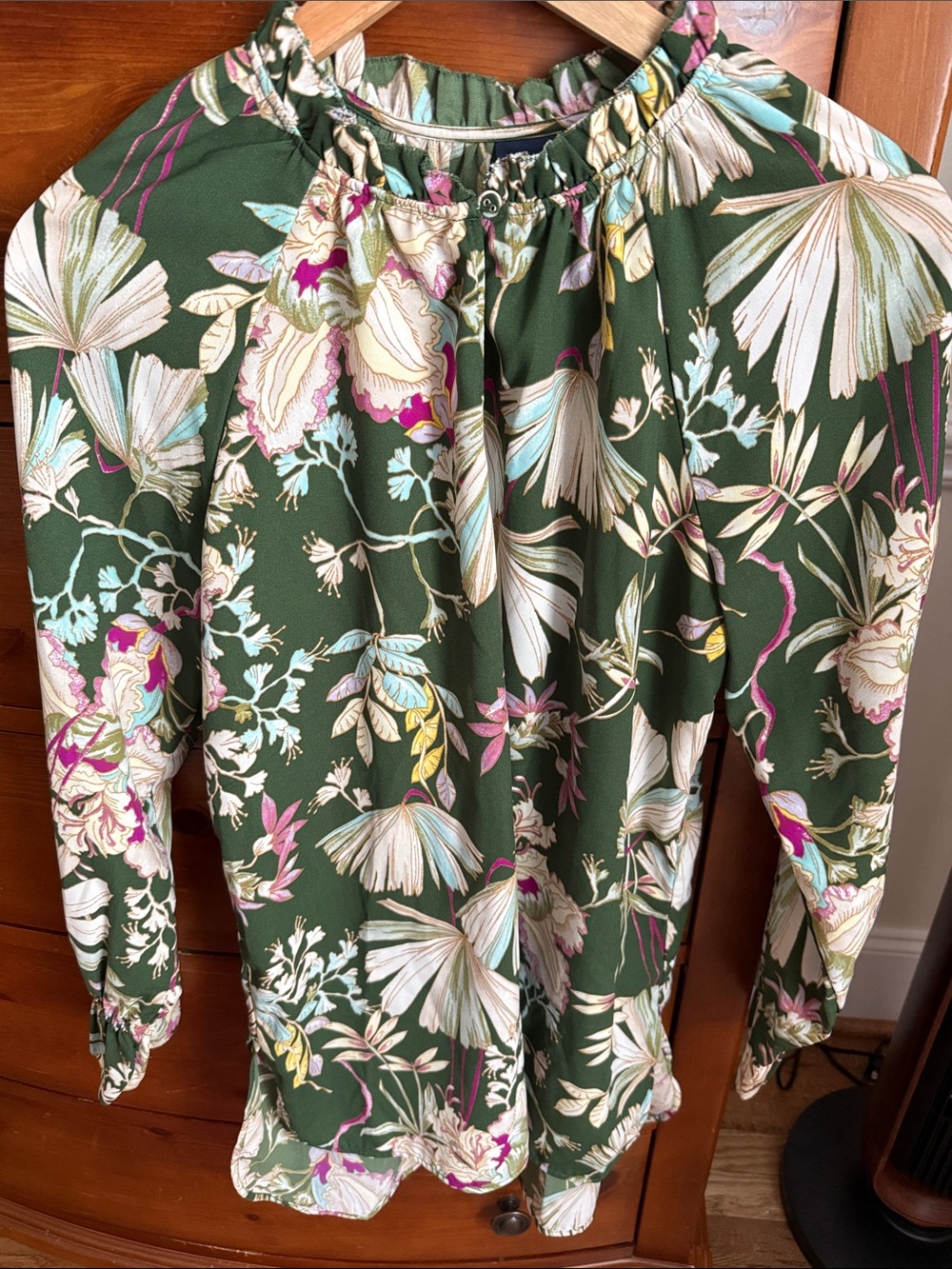 Kaari Blue Green Floral Long-Sleeve Blouse